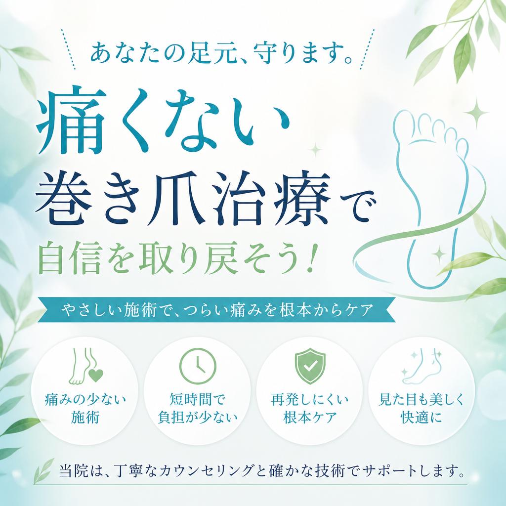 あなたの足元、守ります。痛くない巻き爪治療で自信を取り戻そう！