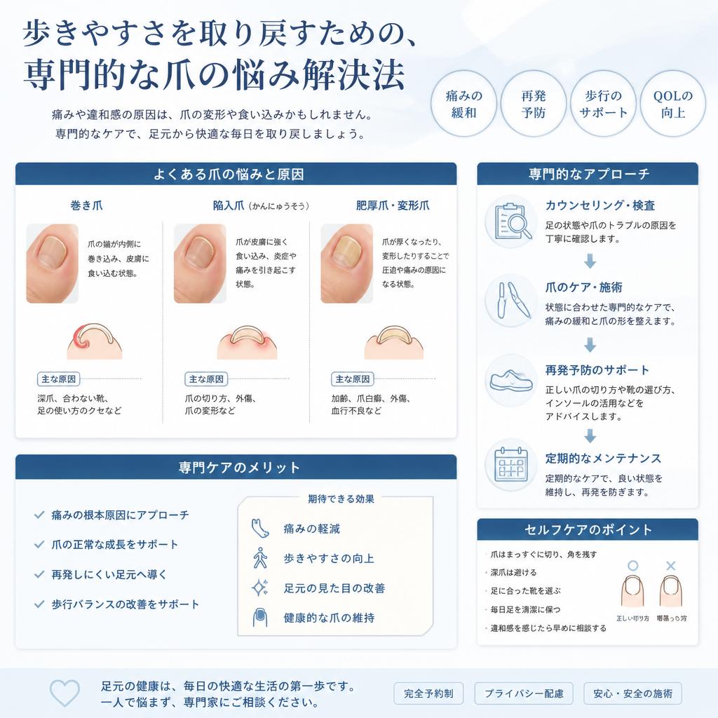 歩きやすさを取り戻すための、専門的な爪の悩み解決法